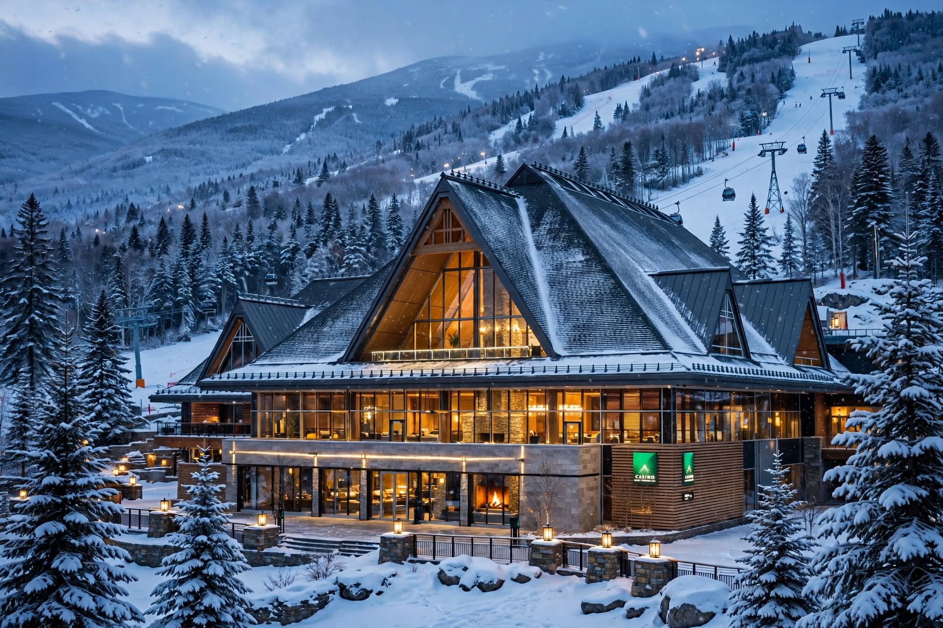 Casino de Mont-Tremblant alpine lodge surrounded by pine trees